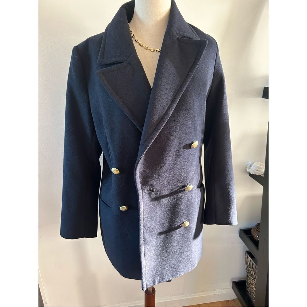 H&M blue black pea coat size 6